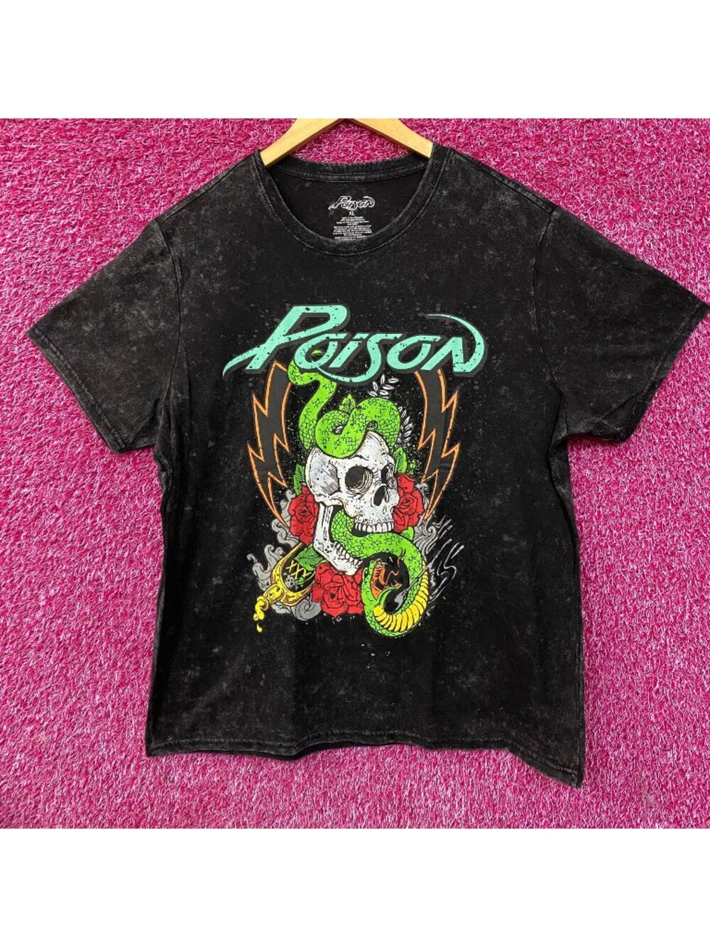 Poison Snakes and Skulls Mineral Wash Rock Band T-Shirt XL